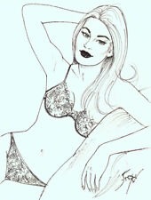 Playboy Artist Doug Sneyd Signed Original Art Sketch Girl In Lingerie picture