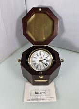 Bulova Quartz Blank Rotating Wooden Brass Display Unique Ship Desk Clock B7910 picture