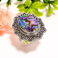 Abalone Shell Gemstone Vintage Handmade .925 Silver Plated Ring 8.5 US GSR-4745 picture