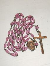 Vintage Rosy Pink Glass Rectangular Beads Madonna Sacred Heart Icon picture