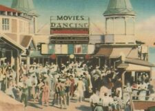 Old Orchard Beach Maine amusement center crowd movies dancing c1940s linen D119 picture