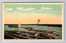 Keokuk IA-Iowa, Aerial Of Power Plant And Government Lock, Vintage Postcard picture