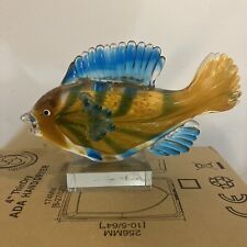 Yellow Amber Tropical Fish Blown Glass Figurine Multi Color Desk Sculpture 9x5.5 picture