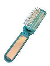 Clinique Teal Folding ~ Pop Up Hair Brush Mirror Compact Travel Hairbrush Pocket picture