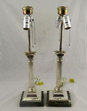 Pair 19th C Hawksworth Eyre & Co Silverplate Candlestick Lamps Sheffield England picture