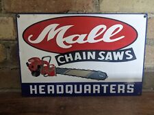 VINTAGE MALL CHAINSAWS HEADQUARTERS PORCELAIN METAL SIGN 12