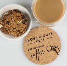 Cork Coaster Personalised Engraved Name Initials Monogramed Round Barware  picture