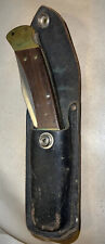 VINTAGE 1981-86 BUCK 110 USA HUNTING FOLDING KNIFE (4 DOT) + LEATHER SHEATH picture