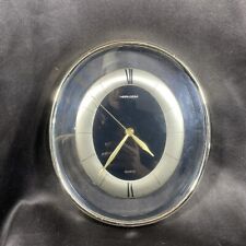 Heirloom Quartz Wall Clock Vintage 80s 90s Modern Clear & Gold Oval Plastic Prop picture