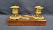 Rare ANTIQUE FRENCH BRONZE CANDLE HOLDERS w/ WOOD BASE picture