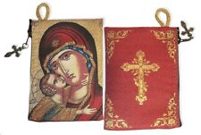 Reversible Sweet Kissing Madonna and Child Cross Tapestry Rosary Icon Pouch Case picture