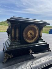 Antique Seth Thomas Faux Marble Wood Adamantine Lion Column Mantle Clock Case picture
