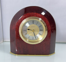 Vintage Linden Quartz Teak Wood & Gold/Silver Small Mantel / Desk Clock *TESTED* picture