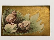Easter Postcard, Küken, Baby Chicks Lithograph On Linen 1910 Embossed picture