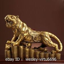 33CM Home Decoration Wealth Fengshui Copper Brass Chinese Zodiac Tiger Statue picture
