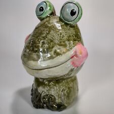 Vintage Derpy Smiling Frog Ceramic Coin Bank Hand Painted Made In Taiwan 5.5