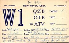 Vtg Ham Radio CB Amateur QSL QSO Card Postcard CONNECTICUT W1QZB NEW HAVEN 1949 picture