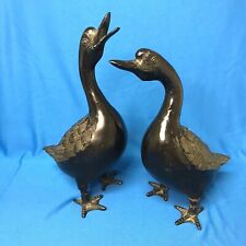 Beautiful Vintage Pair of Cast Iron Geese Made In Japan picture