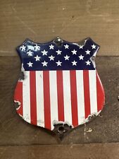 Original Antique 1910s Patriotic 20 Star American Flag Shield Porcelain Sign picture