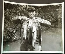Vintage Photo Fishing Man Smoking Smiling Hold Fish Caught 8x10 BW Film Snapshot picture