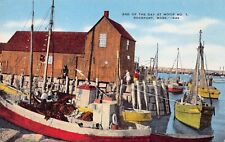 Rockport MA Massachusetts Harbor  Bradley Wharf Motif #1 Vtg Postcard B47 picture