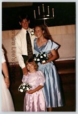 1990s Found Color Photo Wedding Picture Maid Of Honor Flower Girl Usher #291 picture
