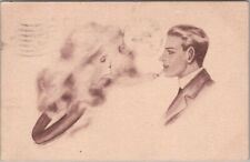 Vintage 1911 Artist-Signed Romance Greetings Postcard Cigarette Smoke / Scofield picture