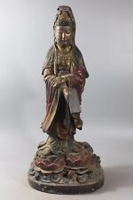 Vintage Chinese Kwan-yin Standing on the Lotus Statue 22” Camphorwood Crafts picture