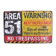 Area 51 Warn No Trespassing Metal Sign Tin Garage Man Cave Military Wall Decor picture
