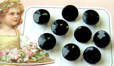 9 Vintage Diminutive Black Glass Buttons with Hexagons & Slight Center Peak 3/8
