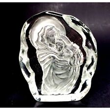 Clear Glass Madonna Child Paperweight Frosted Virgin Mary Jesus 4