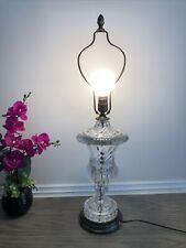 Baccarat Style Glass Crystal Swirl MCM Table Lamp Acorn Brass Grannycore Retro picture