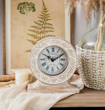 Hand Carved Wood Table Clock, Shelf Desk Top Clock Batterry Operated BoHo... picture