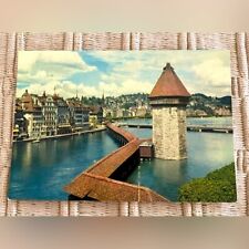 Switzerland “Lucerne’s Chapel Bridge & Water Tower” Vintage Postcard picture