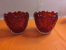 2 Gorham Red Crystal Votive Candle Holder Holiday Tradition Angels of Peace Star picture