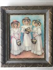Antique 3 Wedding Flower Girls Print with Antique Wooden Frame, 15