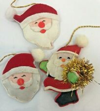 Vintage Santa Christmas Ornaments Felt Fabric Face Embroidered Tinsel 2