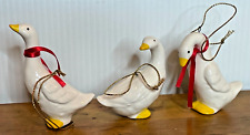 Lot 3 Vintage Geese Ceramic Goose Porcelain White Duck Christmas Tree Ornaments picture