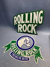 Vintage 1988 Rolling Rock Premium Beer Metal Bar Pub Sign & Embossed Sign Logo picture