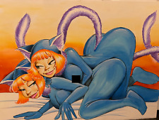 Comic artist Barry Blair original 12 x 16 painting - Sexy Catgirl/Cat Girl Twins picture