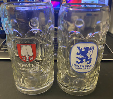 LOT OF 2 1L Liter Dimpled Glass Beer Mug Lowenbrau MUNCHEN & Spaten Munchen picture