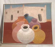 VTG LARGE Southwest SAND PAINTING Jugs And Adobe House Sgd L Pat picture