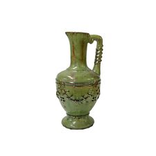 Brown Olive Green Ceramic Leaf Wreath Pattern Jar Shape Vase ws3271 picture