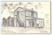 c1940s Evans Cabin Exterior Sketch Scene Vandalia Illinois IL Unposted Postcard picture
