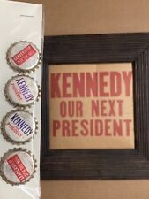 Vtg JFK Poster Sign Wood Framed 'Kennedy Our Next President' w/ Bottle Caps 1961 picture