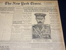 1916 JUNE 7 NEW YORK TIMES - KITCHENER AND STAFF PERISH AT SEA - NT 8607 picture