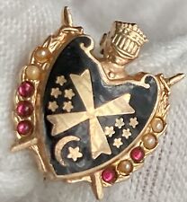 10k Yellow Gold Ruby Seed Pearls Order of De Molay Lapel Pin .50” Antique Stamp picture