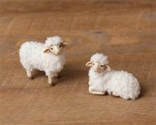 New Primitive German Antique Style SET 2 WOOL SHEEP FIGURINE Fluffy Lamb Figures picture