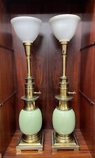 Pair of STIFFEL Green Ceramic & Brass Ostrich Egg Lamps picture