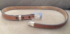 Sunset Trails Sterling Silver 3 Pc Ranger Belt Buckle Set & Lama Leather Belt picture